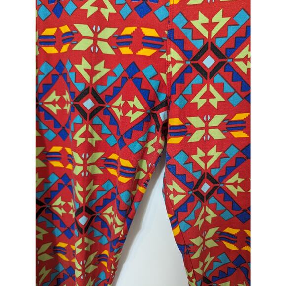 Lularoe Leggings Womens Plus Size TC Tall and Curvy Aztec Southwestern Red Pants - Picture 3 of 4